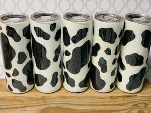 Glitter cow spot 20 ounce skinny tumbler